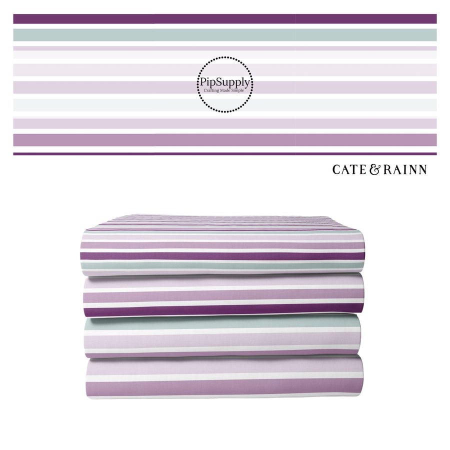 Purple, Lavender and Aqua Striped Fabric 