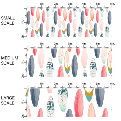 Multi-Colored surfboards on white fabric by the yard scaled image guide