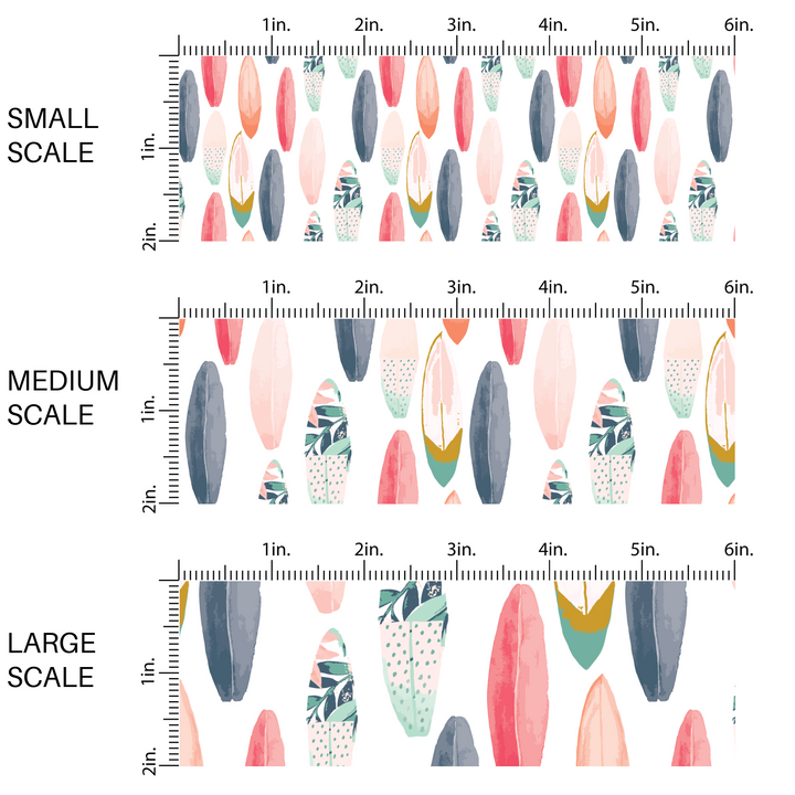 Multi-Colored surfboards on white fabric by the yard scaled image guide