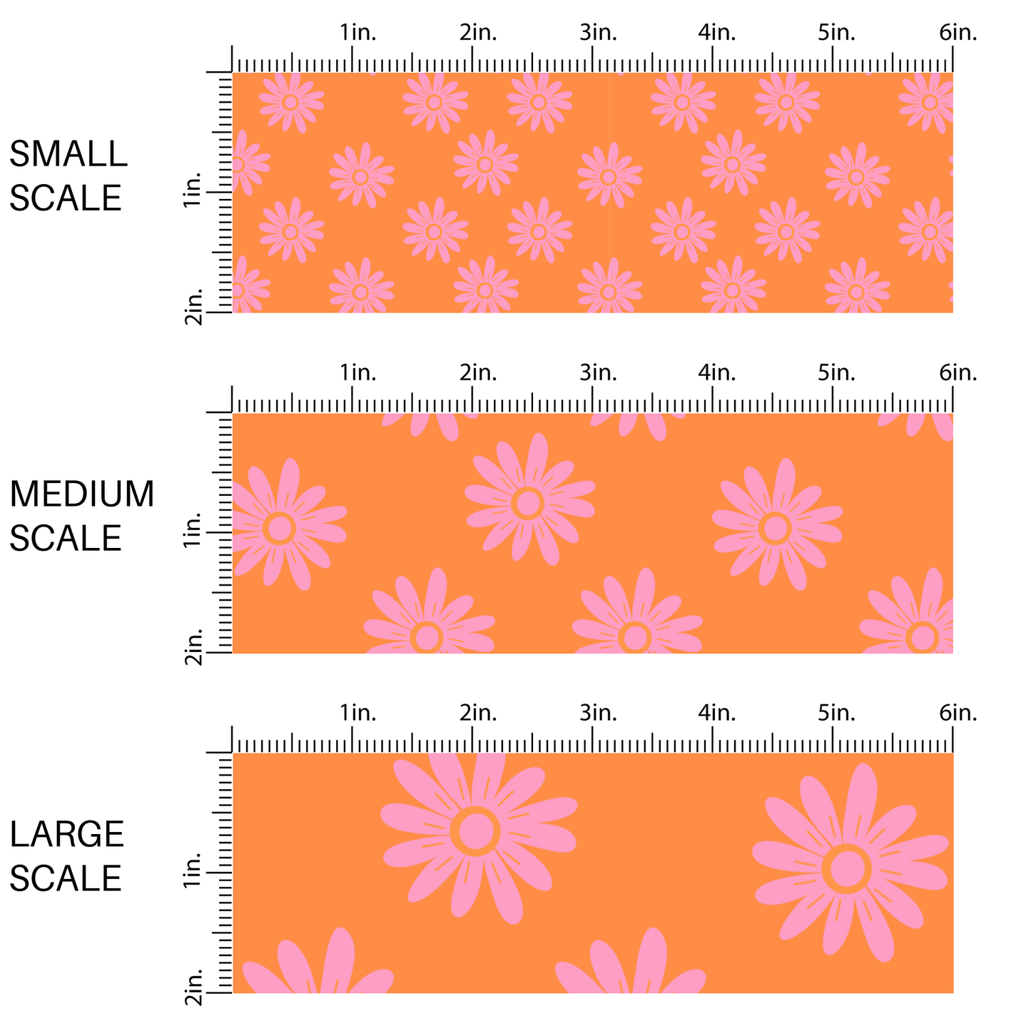 Vibrant orange fabric by the yard scaled image guide with pink scattered daises