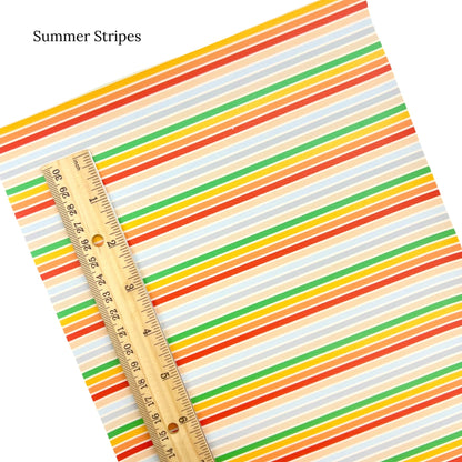 Summer stripes orange, green, yellow, and red faux leather sheet.