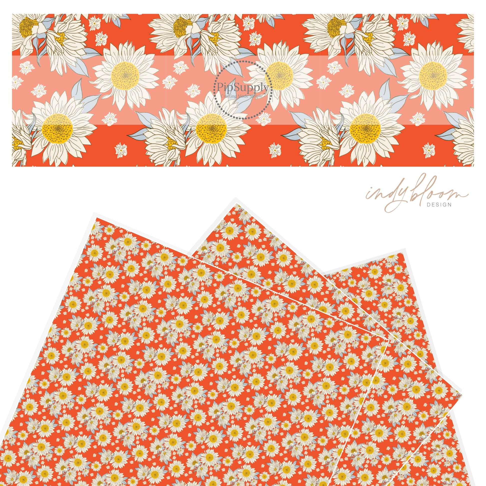 Summer floral on bright cherry red faux leather sheet.