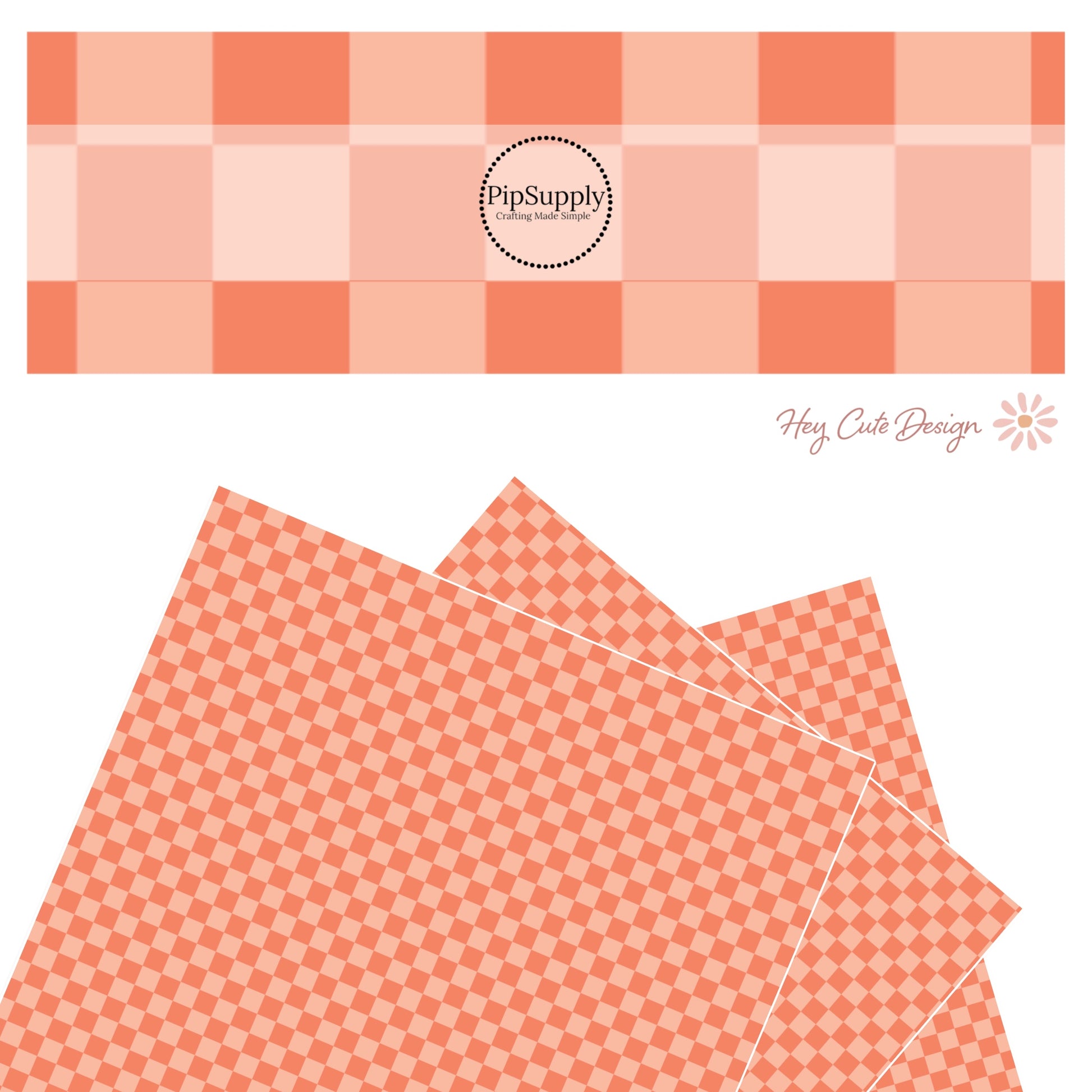 Two tone tangerine gingham faux leather sheet.