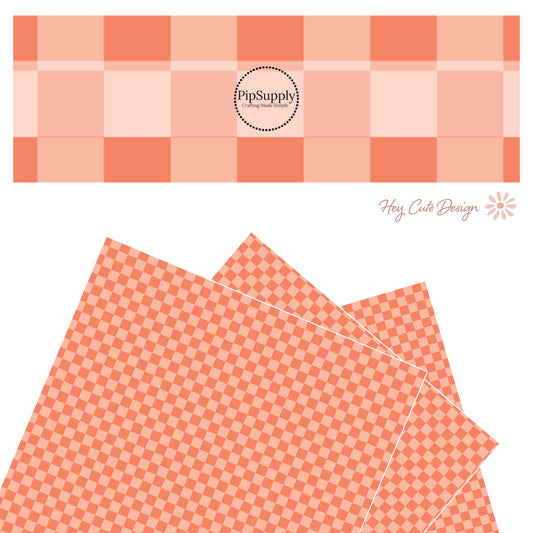 Two tone tangerine gingham faux leather sheet.