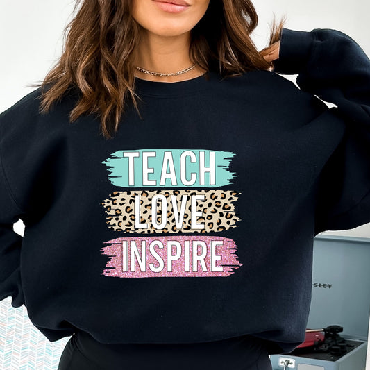 Teach, Love, and Inspire Leopard Print back to school Iron on heat transfer.