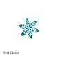 Teal Glitter snowflake flatback resin on a white background