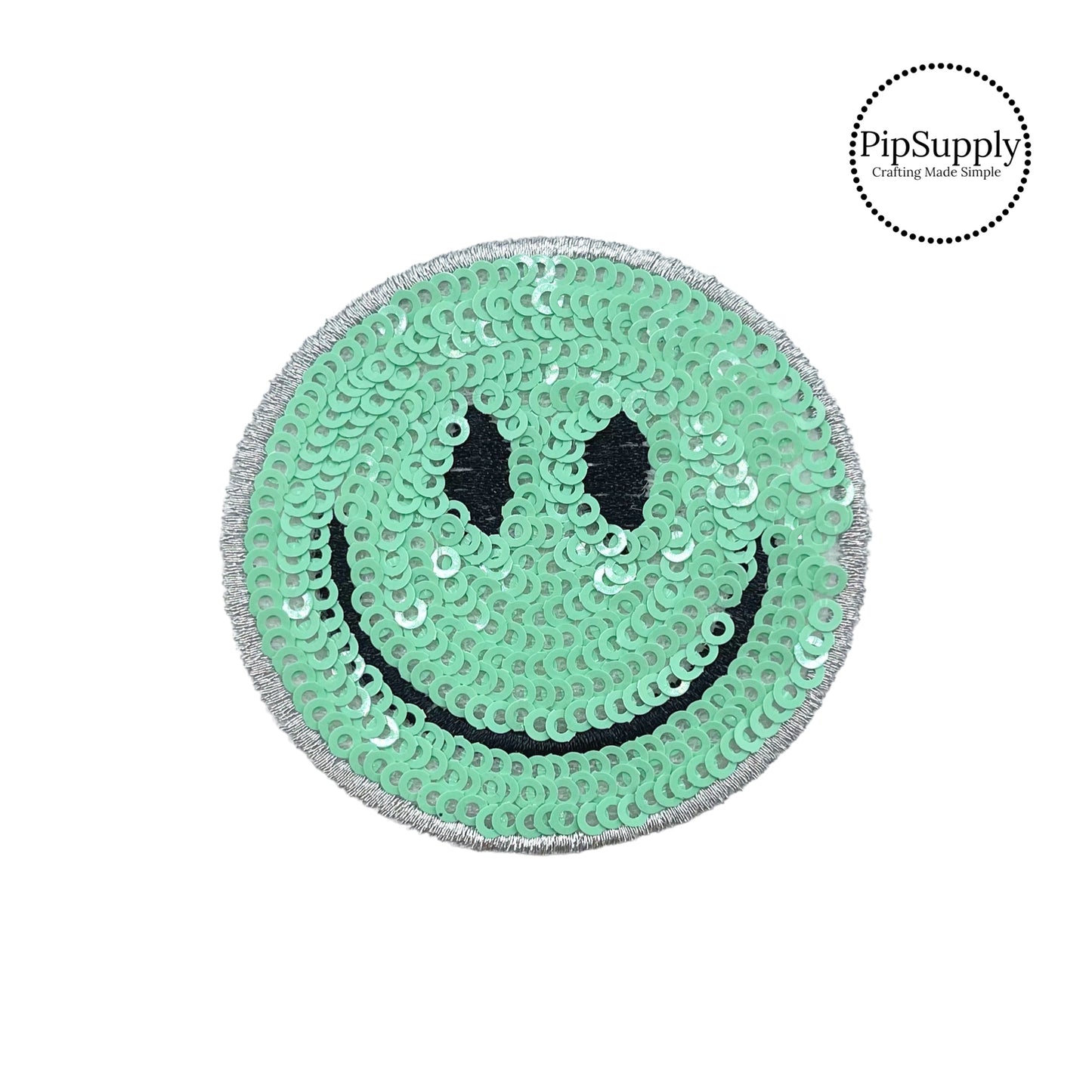 Aqua sequined smiley face iron on patch