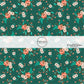 Green fabric by the yard with peach and white colored floral designs - Western Floral Cowgirl Fabric 