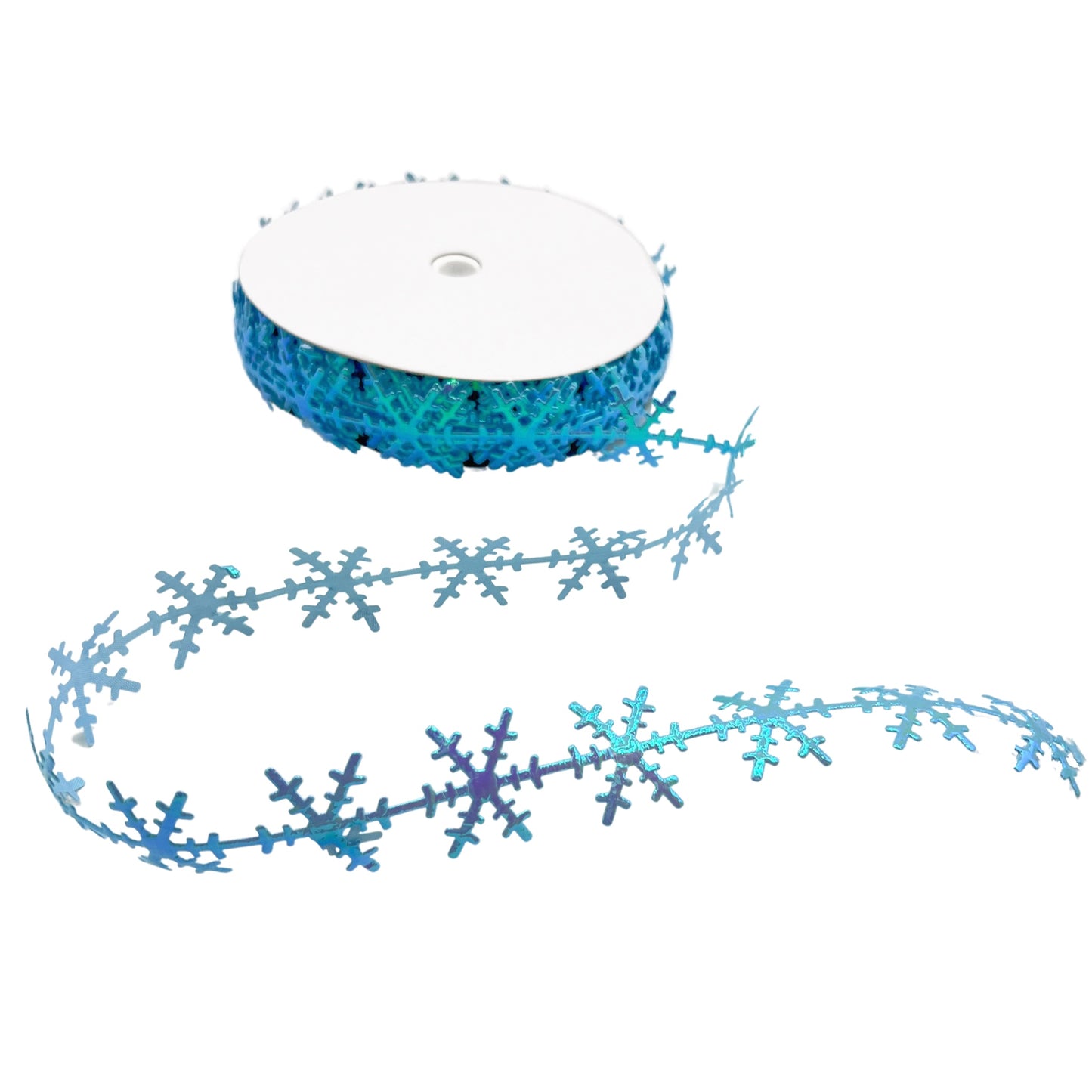 Sparkly iridescent blue snowflake trim.