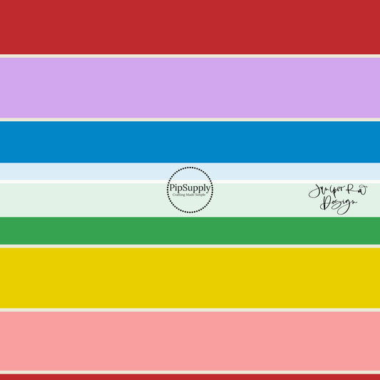 Red, purple, blue, green, yellow, and pink rainbow striped fabric by the yard 