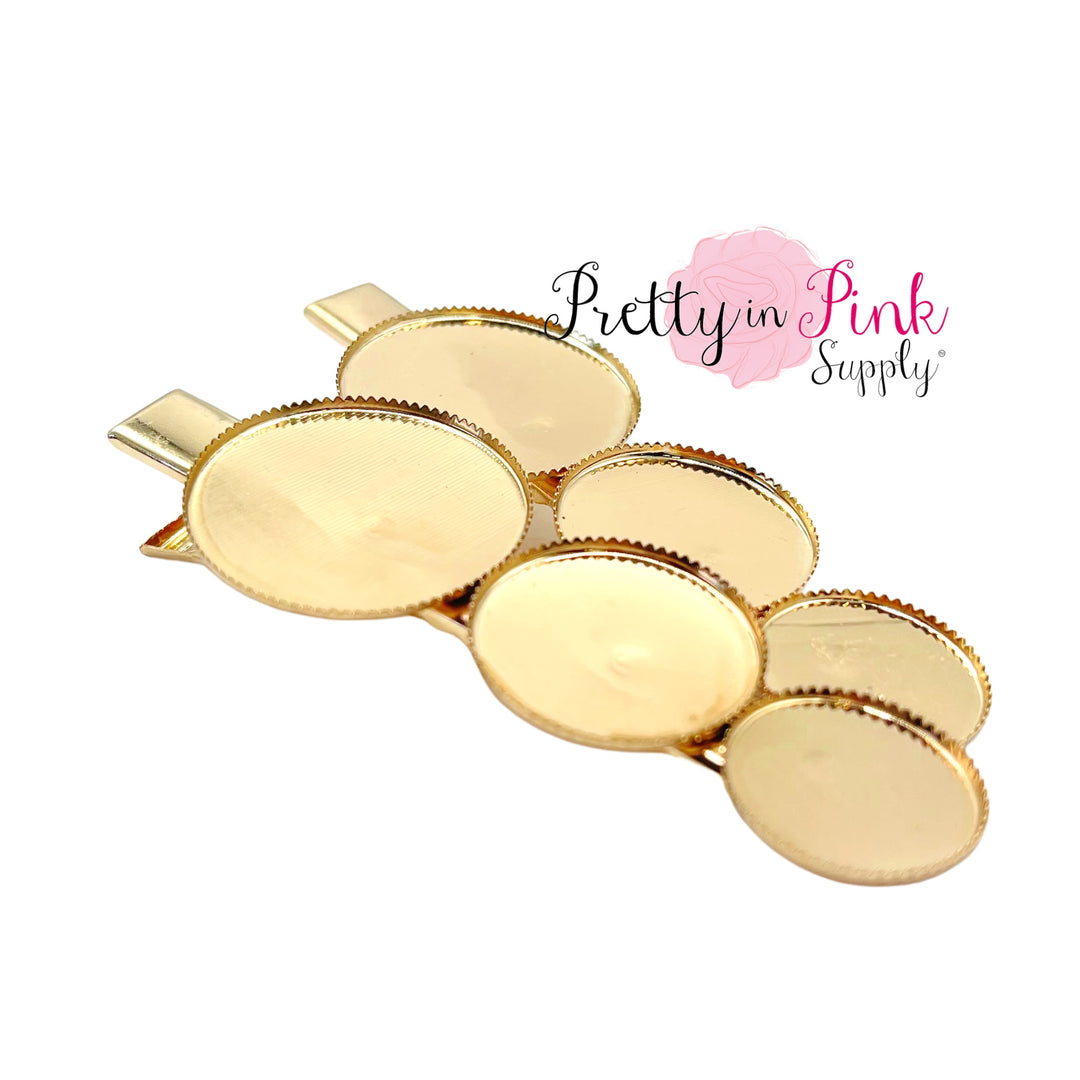 Tiered Circles Gold Hair Clip Blank with Teeth - Pack of 3