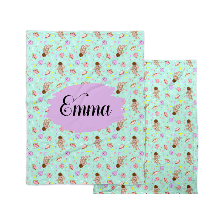 Wild Daisy Gallery Valentines Day patterned fleece blankets with customizable name.