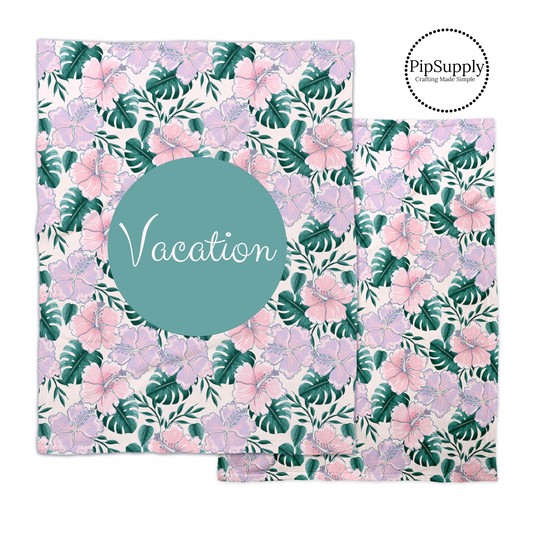 Pastel tropical floral summer print blanket with customizable white text over green center.