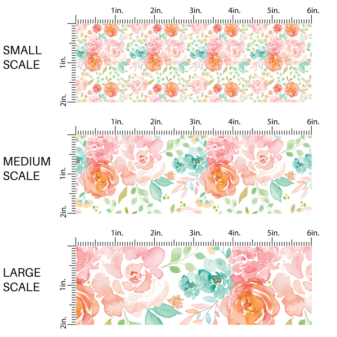 Watercolor Floral Pattern on white fabric by the yard scaled image guide.