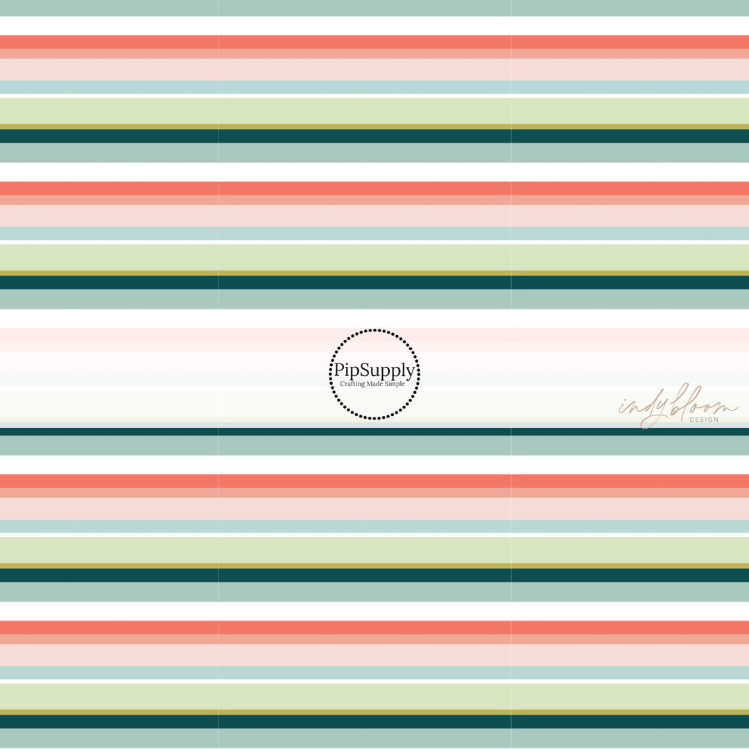 Multi-colored tropical themed striped fabric by the yard.