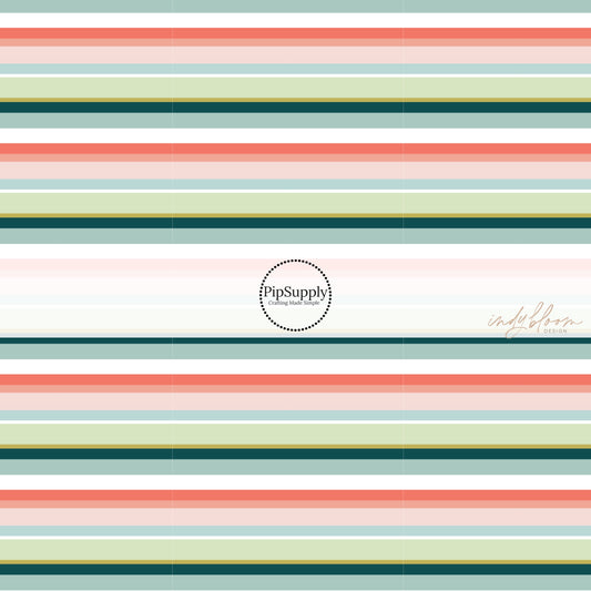 Multi-colored tropical themed striped fabric by the yard.
