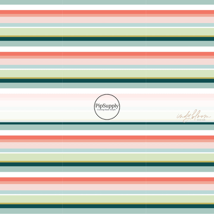 Multi-colored tropical themed striped fabric by the yard.