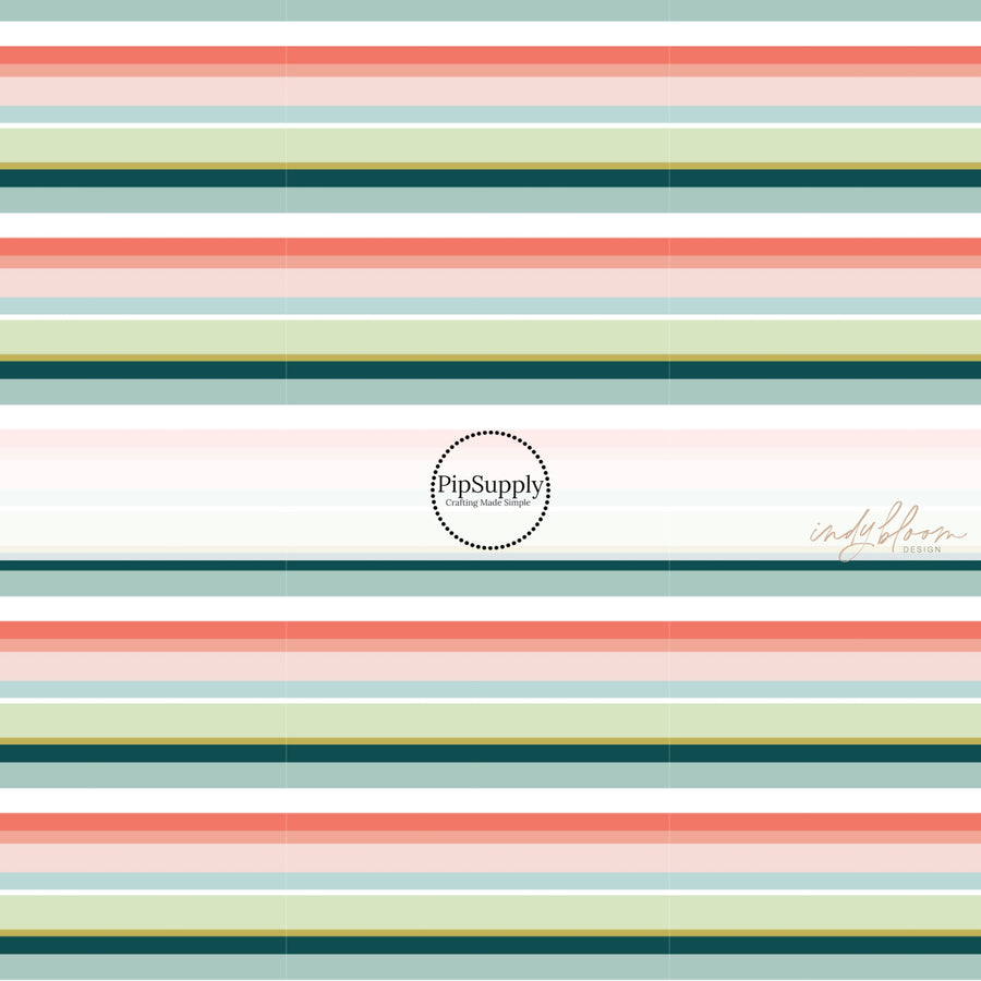 Multi-colored tropical themed striped fabric by the yard.