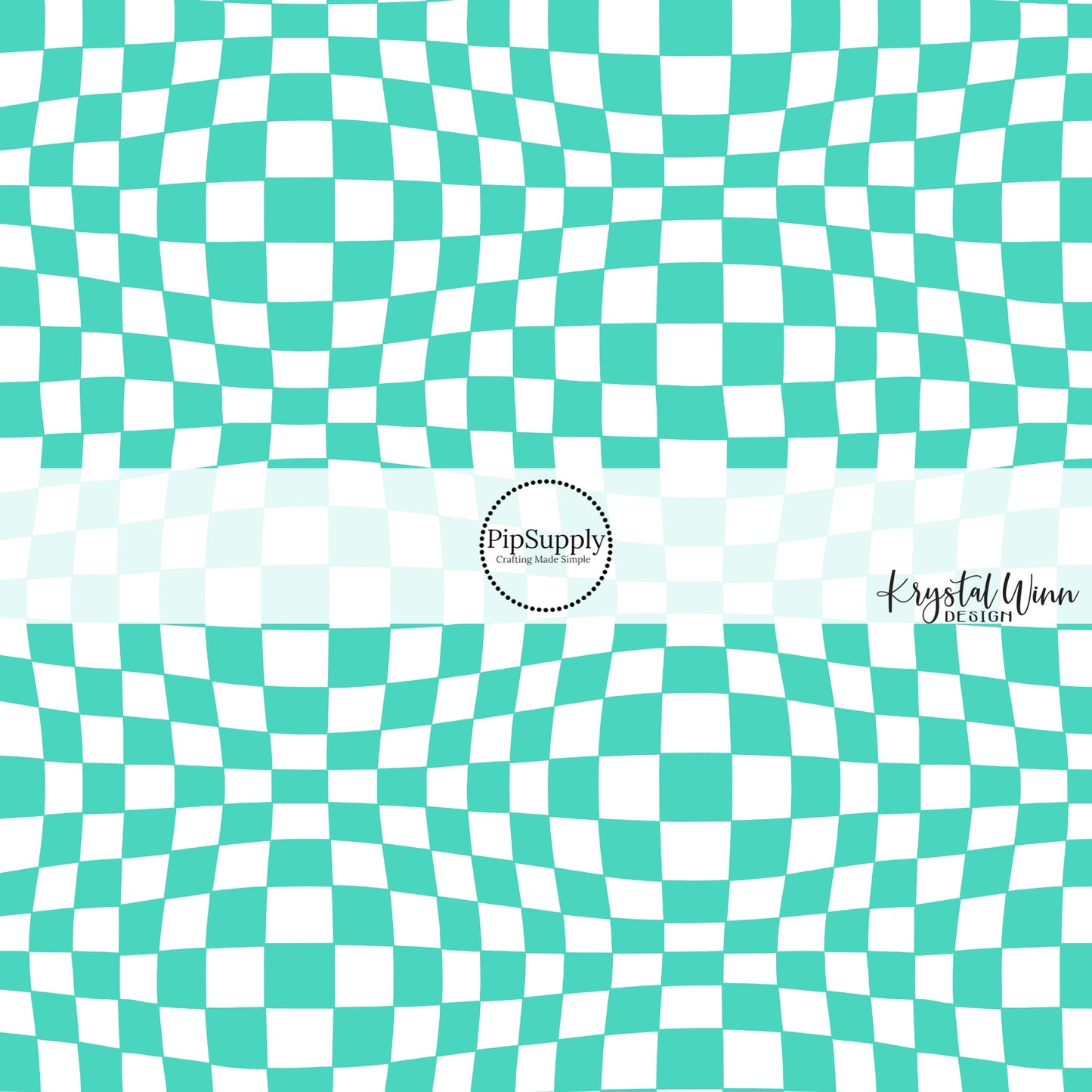 3D White and turquoise checker print fabric by the yard