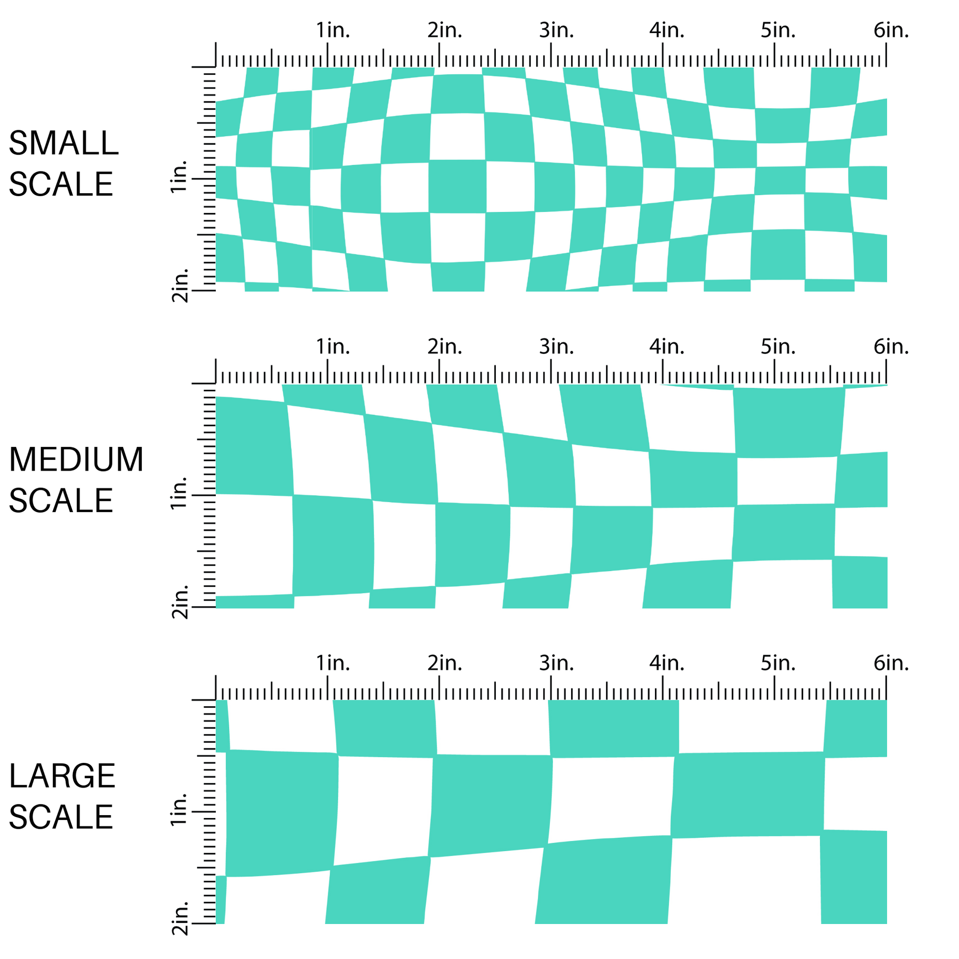 Fabric scaling of turquoise and white groocy checker 
