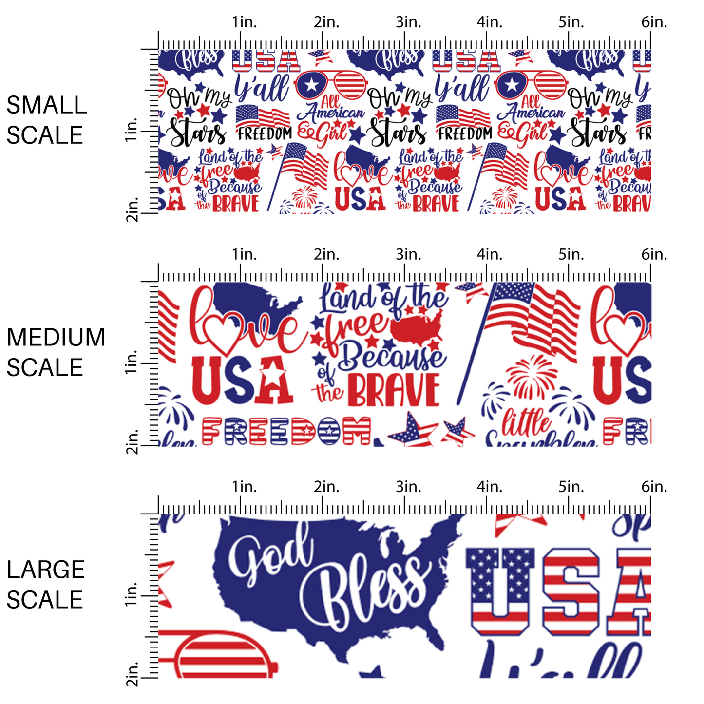 White fabric by the yard scaled image guide with traditional patriotic sayings.