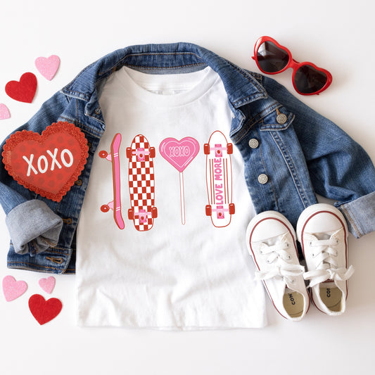 Valentine DTF Transfer with red and white checkered skateboard with a heart shaped pink lollipop  - Iron on Transfer 