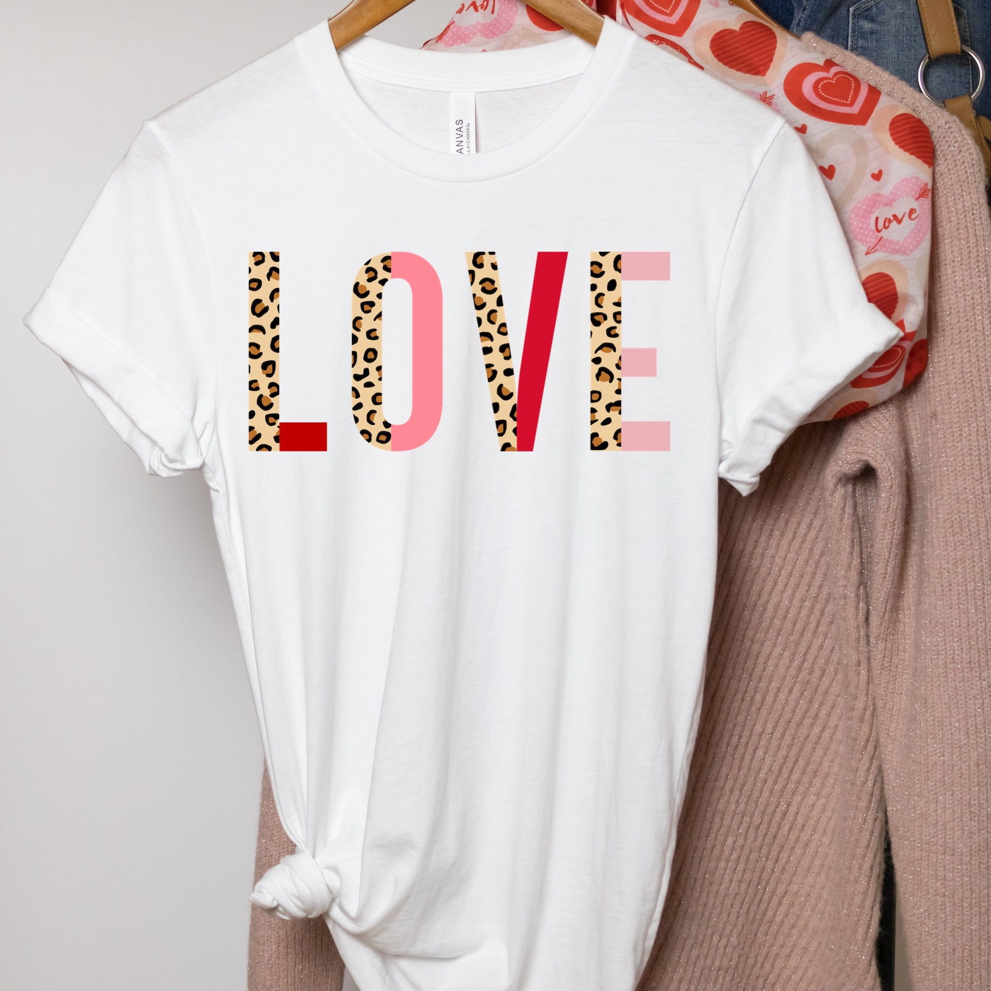 LOVE Leopard Print Iron On Transfer with Red and Pink Accents - DTF Transfer - Sublimation Transfer 
