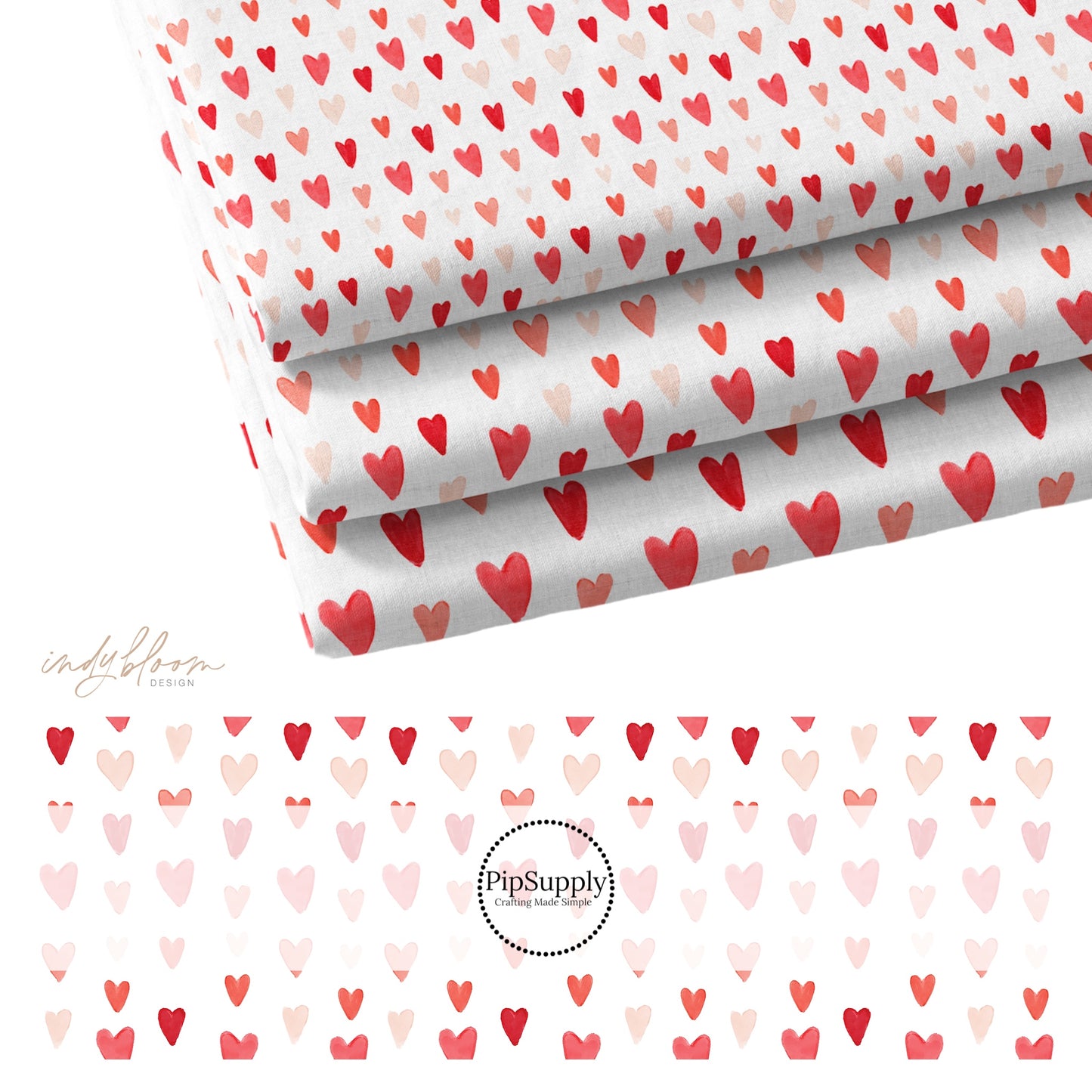Valentine White fabric with red and pink hearts