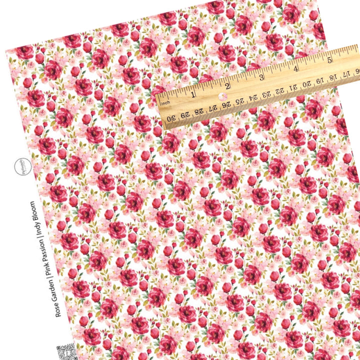 Red and pink flower pattern faux leather sheet