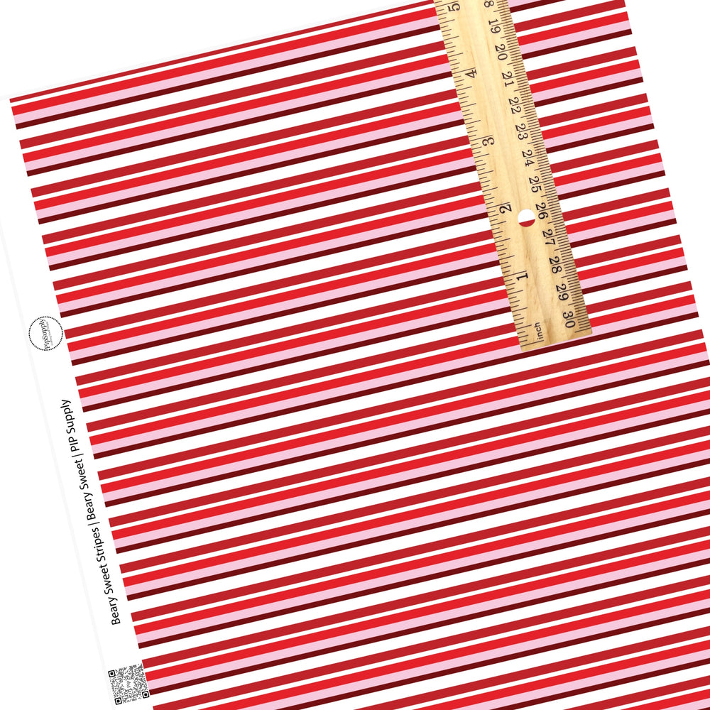 Horizontal red and pink stripes faux leather sheets