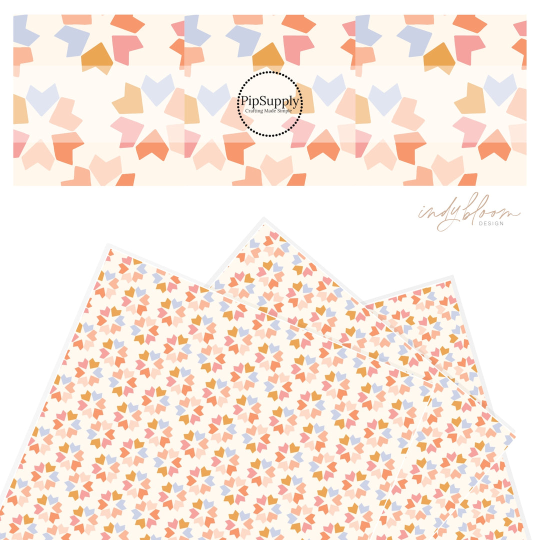 Cream faux leather sheet with multi colored paper hearts