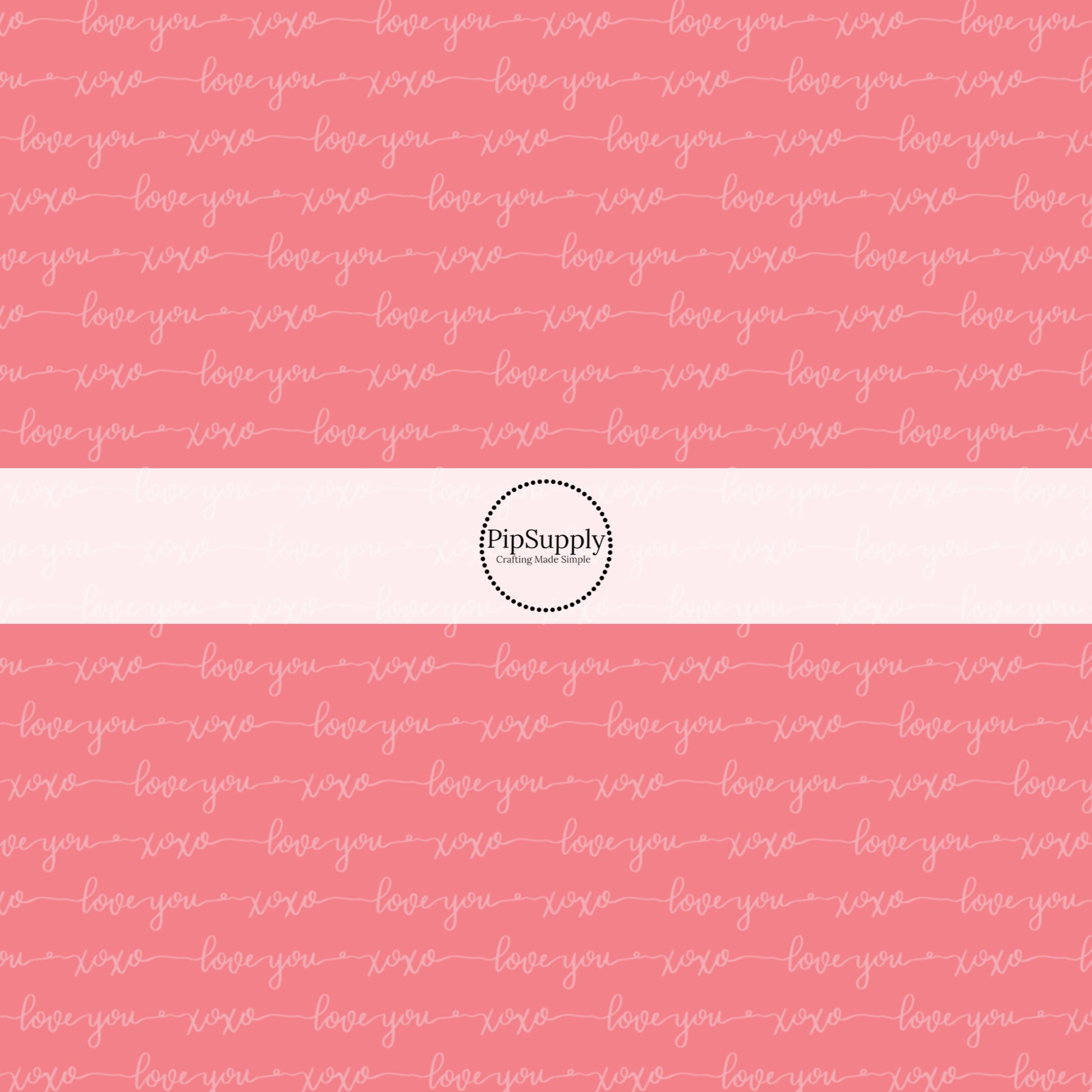 Pink fabric pattern with white cursive lettering - Fabric by the Yard - Love you - XOXO