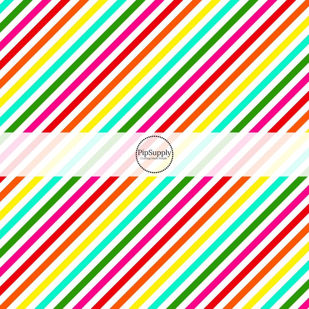 Diagonal Rainbow Striped Fabric by the yard - Cinco De Mayo Fabric 