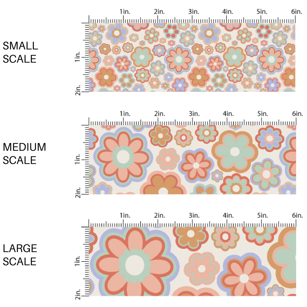 Cream colored fabric by the yard scaled image guide with a peach and green floral print