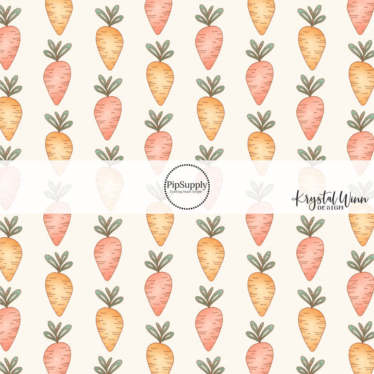 Orange carrots on Cream fabric by the yard - Easter Fabric 
