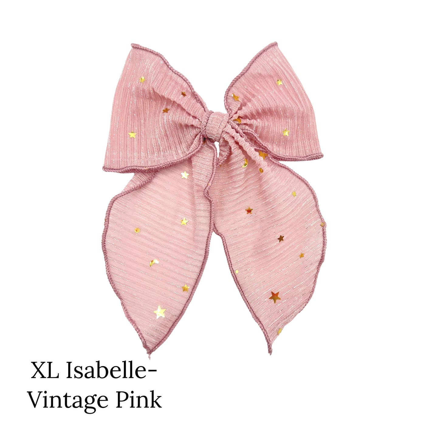 Large pink bow with gold stars on a white background