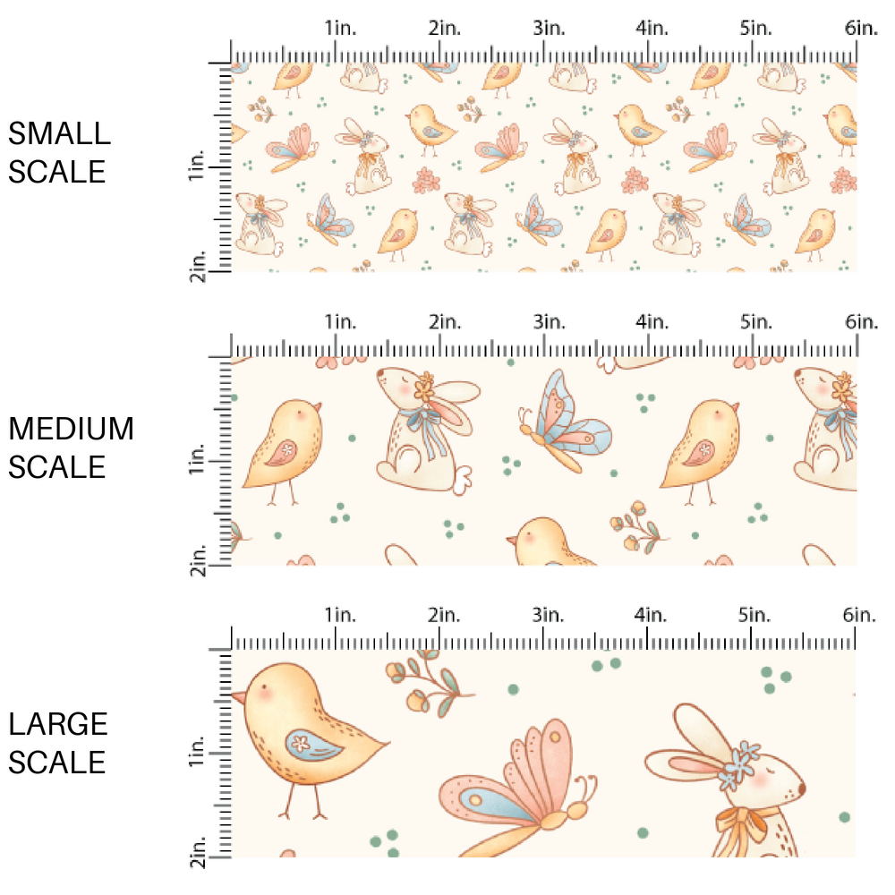 Cream fabric by the yard scaled image guide with butterflies, baby chicks , and butterflies
