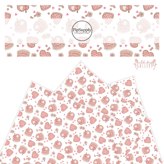 Heart waffles with pink hearts and flowers faux leather sheets