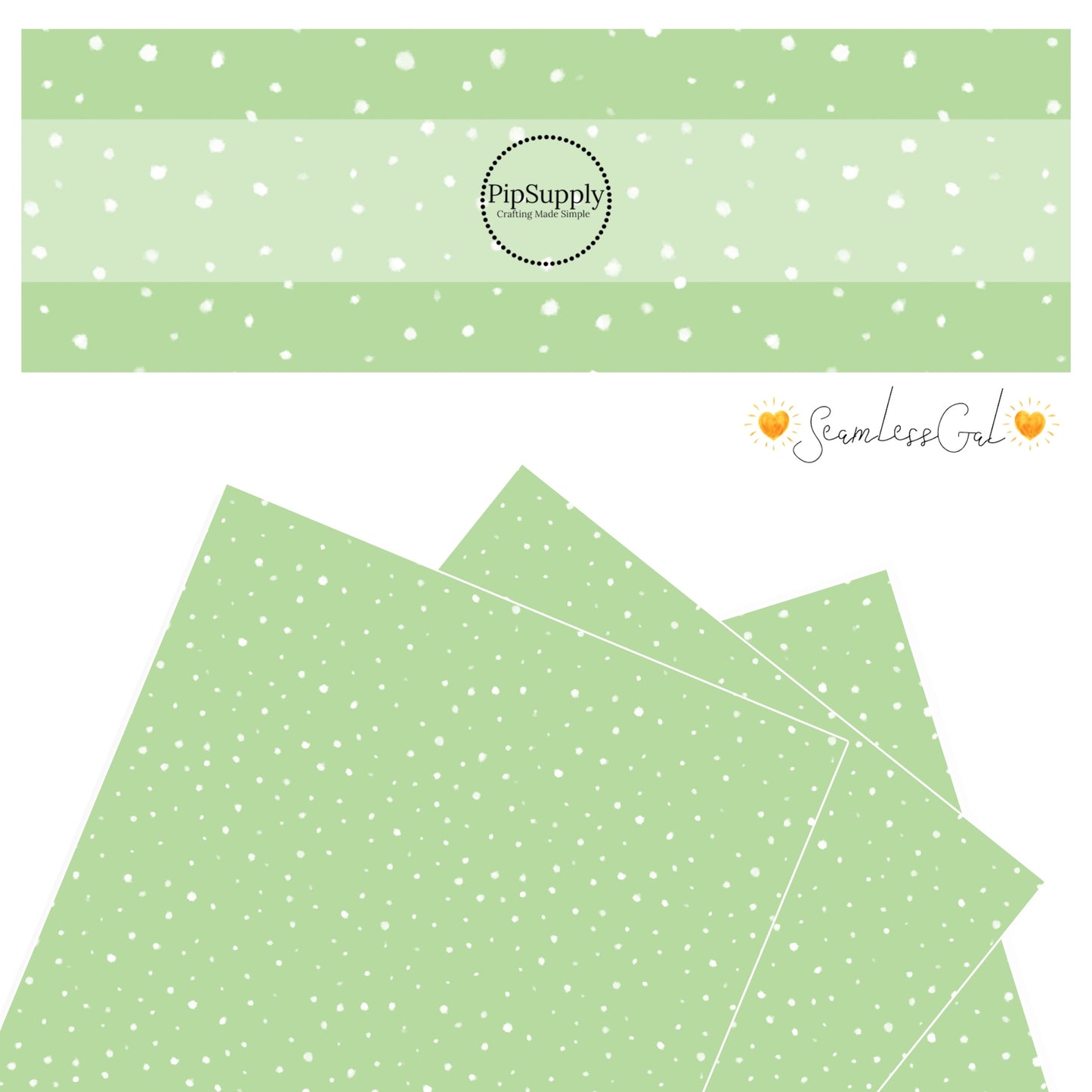 Scattered white polka dots on a mint green faux leather sheet.