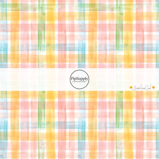 Watercolor pastel plaid print fabric by the yard - Easter Spring 