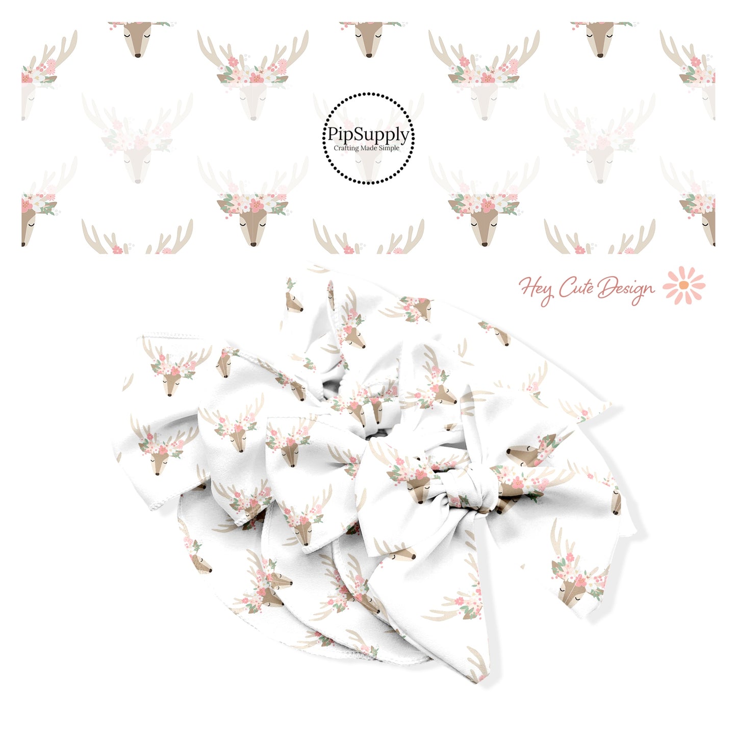 white bow strips with pretty pastel deer and antlers