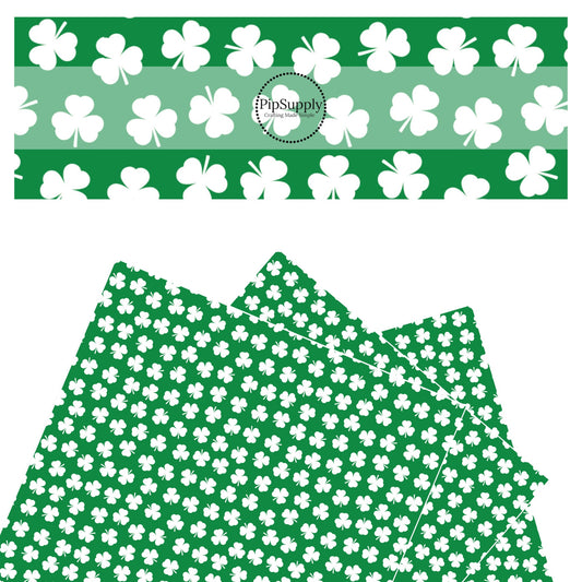 White 3 leaf clovers on a emerald faux leather sheet