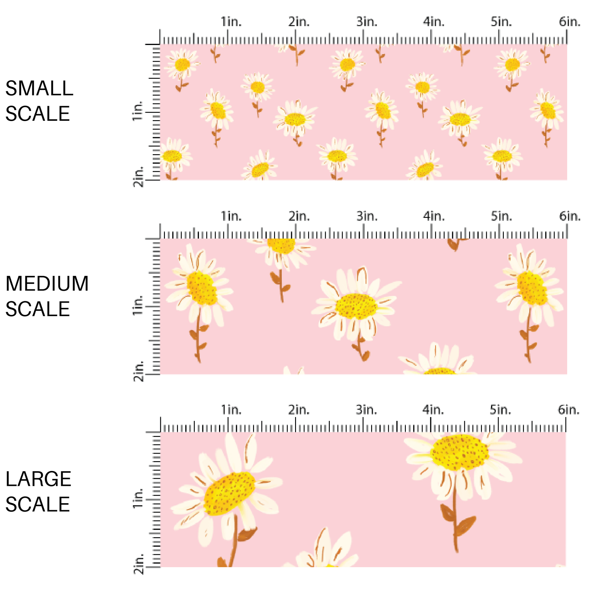 Scattered painted white daisies on light pink fabric by the yard scaled image guide
