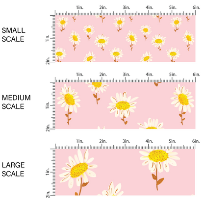 Scattered painted white daisies on light pink fabric by the yard scaled image guide