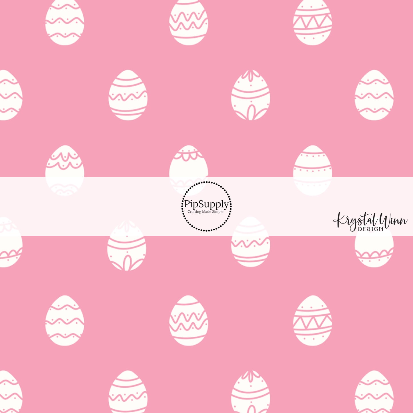 White eggs with polka dots and fun lines on a pink bow strip
