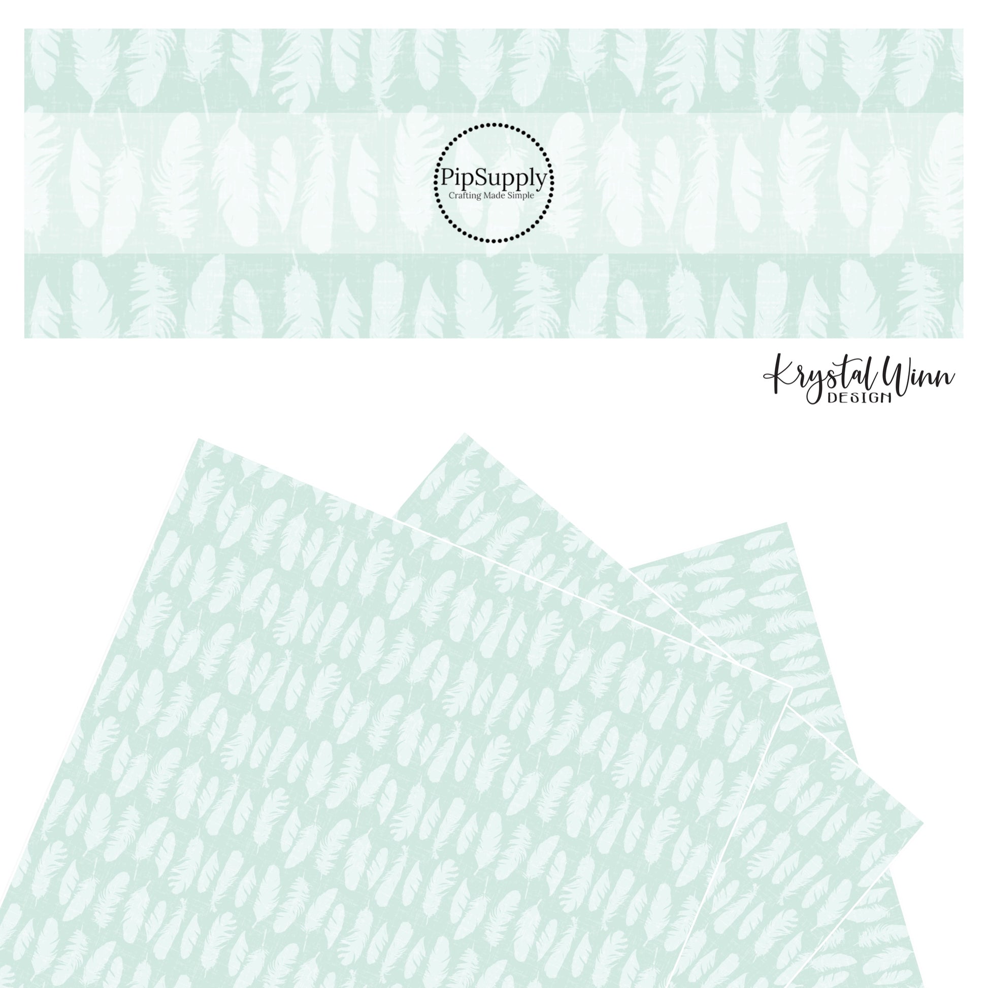 White feathers on a distressed aqua faux leather sheets
