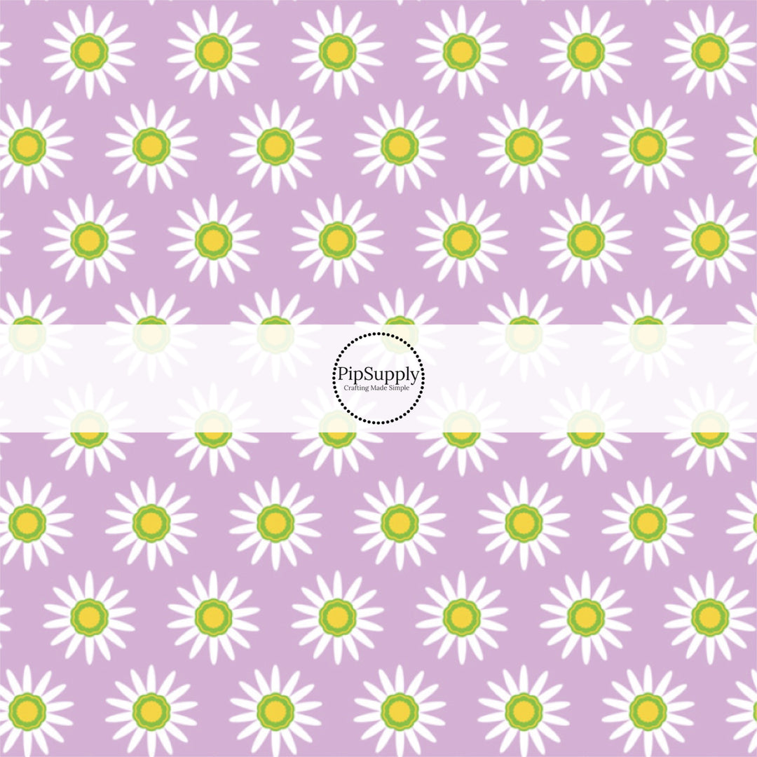 White daisies on purple bow strips