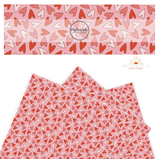 Skinny red and white hearts on pink faux leather sheets