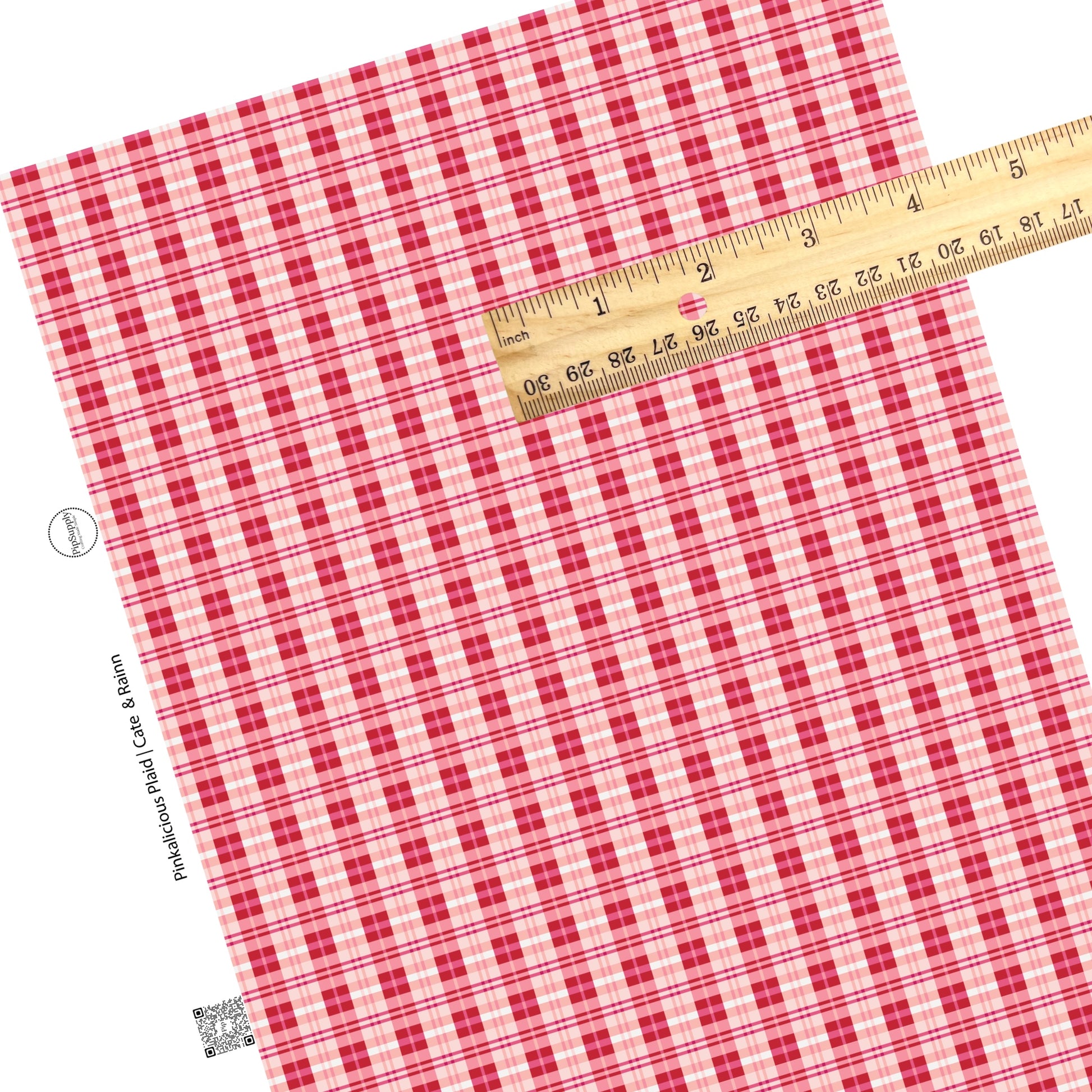 Light pink, white, and bright pink plaid faux leather sheet