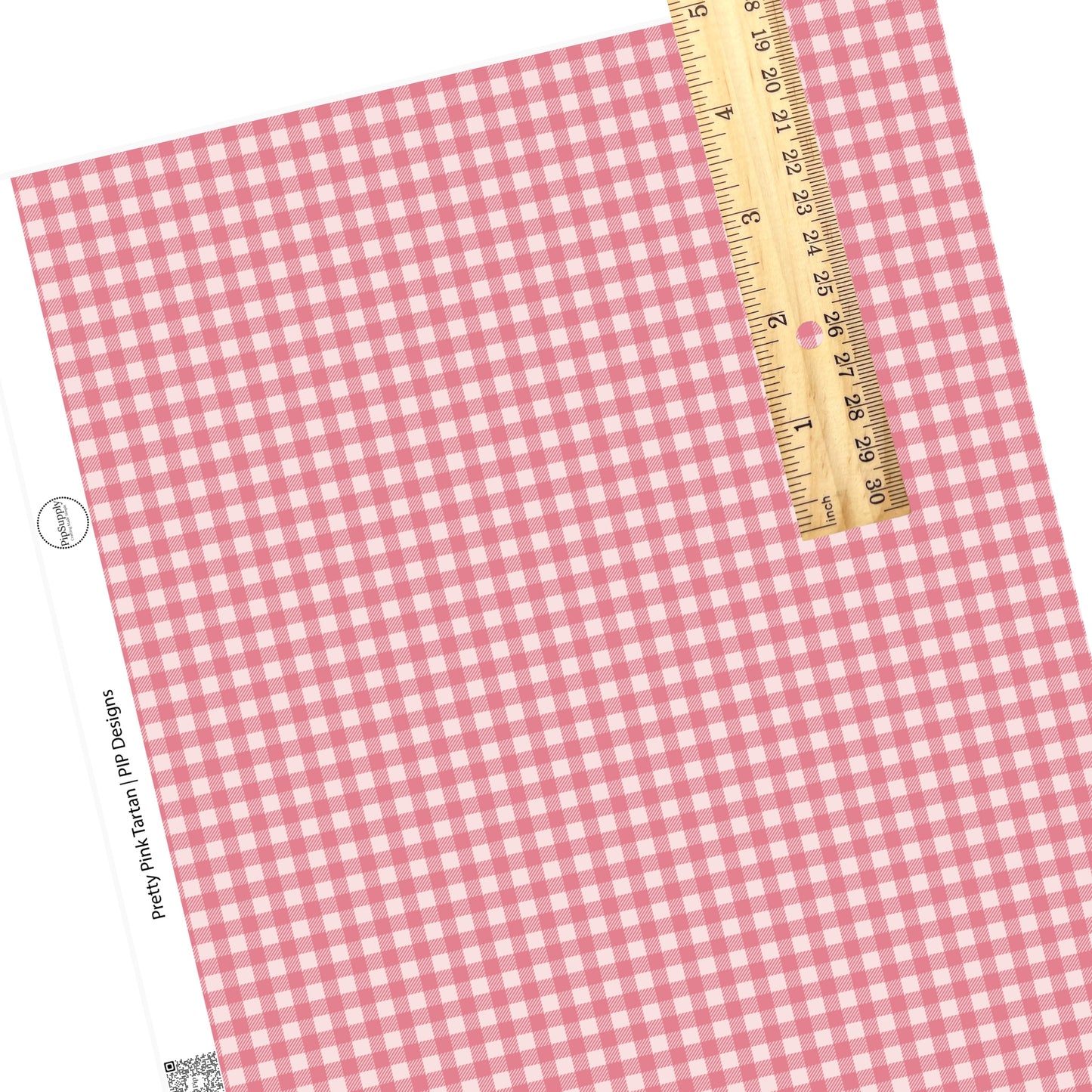 Light pink tiles with hot pink stripe plaid faux leather sheets